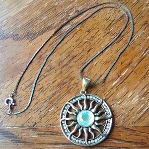 Rainbow Iridescent Sun Pendant Necklace!!!! Vintage Chain!!!!
